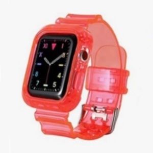 Silicone Transparent Red Smart Watch Band and Bumper Case